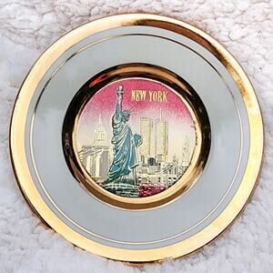 The Art of Chokin 4" 24K Gold Trim Souvenir Plate New York City Engraving